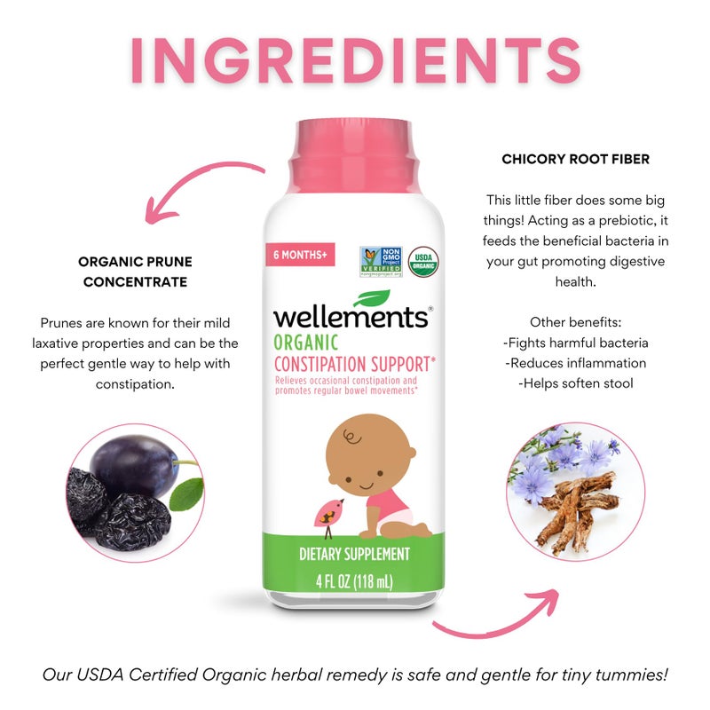 wellements Organic Baby Constipation Support Relieves Occasional Constipation for Infants & Toddlers, No Harsh Laxatives, USDA Certified Organic, 4 Fl Oz (Pack of 2), 6 Months + - Image 4